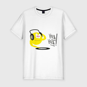 Мужская футболка премиум с принтом Hey DJ! в Белгороде, 92% хлопок, 8% лайкра | приталенный силуэт, круглый вырез ворота, длина до линии бедра, короткий рукав | deejay | hey | вертушки | диджей | пластинка | привет