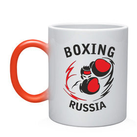 Кружка хамелеон с принтом Boxing russia forever в Белгороде, керамика | меняет цвет при нагревании, емкость 330 мл | boxing | boxing russia forever | бокс | боксер | кик бокс | кикбокс | русский бокс