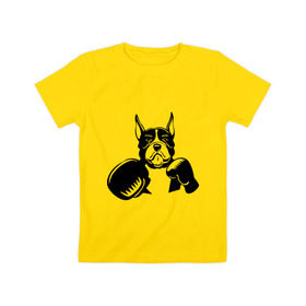 Детская футболка хлопок с принтом Boxing dog в Белгороде, 100% хлопок | круглый вырез горловины, полуприлегающий силуэт, длина до линии бедер | Тематика изображения на принте: boxing dog | бойцовская собака | бокс | питбуль
