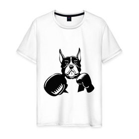 Мужская футболка хлопок с принтом Boxing dog в Белгороде, 100% хлопок | прямой крой, круглый вырез горловины, длина до линии бедер, слегка спущенное плечо. | boxing dog | бойцовская собака | бокс | питбуль