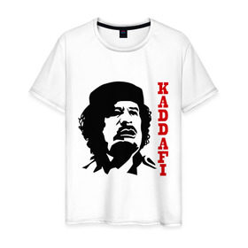 Мужская футболка хлопок с принтом Каддафи (2) в Белгороде, 100% хлопок | прямой крой, круглый вырез горловины, длина до линии бедер, слегка спущенное плечо. | Тематика изображения на принте: восток | деятель | каддафи | ливия | министр | муамар