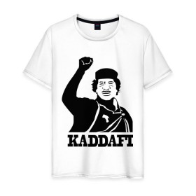 Мужская футболка хлопок с принтом Каддафи (3) в Белгороде, 100% хлопок | прямой крой, круглый вырез горловины, длина до линии бедер, слегка спущенное плечо. | Тематика изображения на принте: 