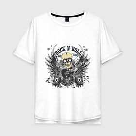 Мужская футболка хлопок Oversize с принтом Rock\n\Roll в Белгороде, 100% хлопок | свободный крой, круглый ворот, “спинка” длиннее передней части | гитара | крылья