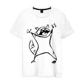 Мужская футболка хлопок с принтом Енот в Белгороде, 100% хлопок | прямой крой, круглый вырез горловины, длина до линии бедер, слегка спущенное плечо. | Тематика изображения на принте: enot | животные
