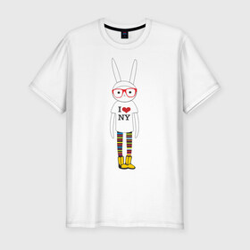 Мужская футболка премиум с принтом Ванильный заяц в Белгороде, 92% хлопок, 8% лайкра | приталенный силуэт, круглый вырез ворота, длина до линии бедра, короткий рукав | ванильно | ванильный заяц | ванильный стиль | ваниька | угги