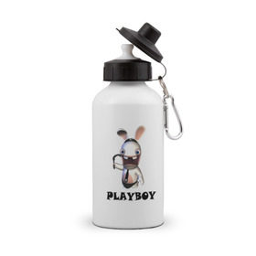 Бутылка спортивная с принтом Плейбой (2) в Белгороде, металл | емкость — 500 мл, в комплекте две пластиковые крышки и карабин для крепления | playboy | зайчик | заяц | плейбой