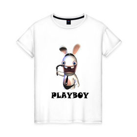 Женская футболка хлопок с принтом Плейбой (2) в Белгороде, 100% хлопок | прямой крой, круглый вырез горловины, длина до линии бедер, слегка спущенное плечо | playboy | зайчик | заяц | плейбой