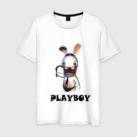 Мужская футболка хлопок с принтом Плейбой (2) в Белгороде, 100% хлопок | прямой крой, круглый вырез горловины, длина до линии бедер, слегка спущенное плечо. | playboy | зайчик | заяц | плейбой