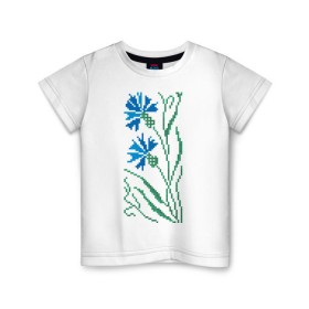 Детская футболка хлопок с принтом Василек-вышивка в Белгороде, 100% хлопок | круглый вырез горловины, полуприлегающий силуэт, длина до линии бедер | василек | вышивать | вышивка | крестик | крестиком | цветок | цветочки | цветы