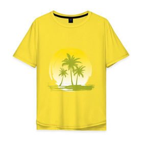 Мужская футболка хлопок Oversize с принтом Райский уголок в Белгороде, 100% хлопок | свободный крой, круглый ворот, “спинка” длиннее передней части | море | на море | пальмы | пляж | рай | райский отдых | райский уголок | райское наслаждение