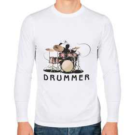 Мужской лонгслив хлопок с принтом Drummer в Белгороде, 100% хлопок |  | drummer | барабанщик | барабаны | драммер | ударник | ударные
