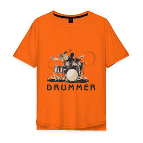 Мужская футболка хлопок Oversize с принтом Drummer в Белгороде, 100% хлопок | свободный крой, круглый ворот, “спинка” длиннее передней части | drummer | барабанщик | барабаны | драммер | ударник | ударные