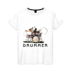 Женская футболка хлопок с принтом Drummer в Белгороде, 100% хлопок | прямой крой, круглый вырез горловины, длина до линии бедер, слегка спущенное плечо | drummer | барабанщик | барабаны | драммер | ударник | ударные