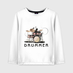 Детский лонгслив хлопок с принтом Drummer в Белгороде, 100% хлопок | круглый вырез горловины, полуприлегающий силуэт, длина до линии бедер | drummer | барабанщик | барабаны | драммер | ударник | ударные