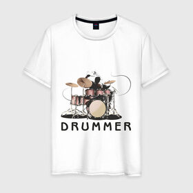Мужская футболка хлопок с принтом Drummer в Белгороде, 100% хлопок | прямой крой, круглый вырез горловины, длина до линии бедер, слегка спущенное плечо. | drummer | барабанщик | барабаны | драммер | ударник | ударные