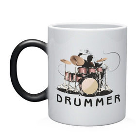 Кружка хамелеон с принтом Drummer в Белгороде, керамика | меняет цвет при нагревании, емкость 330 мл | dnb | drummer | барабанщик | барабаны | драм н басс | драммер | драмнбас | ударник | ударные