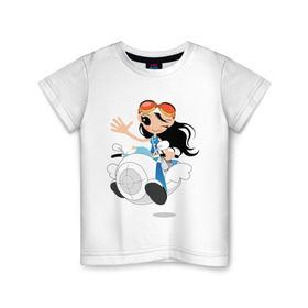 Детская футболка хлопок с принтом The Future в Белгороде, 100% хлопок | круглый вырез горловины, полуприлегающий силуэт, длина до линии бедер | the future | будущее | девочка | летающая машина