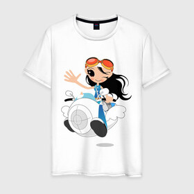 Мужская футболка хлопок с принтом The Future в Белгороде, 100% хлопок | прямой крой, круглый вырез горловины, длина до линии бедер, слегка спущенное плечо. | the future | будущее | девочка | летающая машина