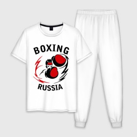 Мужская пижама хлопок с принтом Boxing russia forever в Белгороде, 100% хлопок | брюки и футболка прямого кроя, без карманов, на брюках мягкая резинка на поясе и по низу штанин
 | 