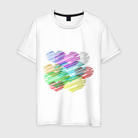 Мужская футболка хлопок с принтом Сердечки (3) в Белгороде, 100% хлопок | прямой крой, круглый вырез горловины, длина до линии бедер, слегка спущенное плечо. | heart | графика | любовь | рисунок | сердца | сердце