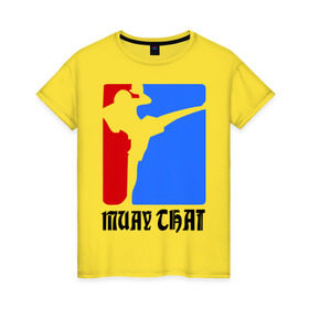 Женская футболка хлопок с принтом Muay Thai (Муай Тай) в Белгороде, 100% хлопок | прямой крой, круглый вырез горловины, длина до линии бедер, слегка спущенное плечо | Тематика изображения на принте: емельяненко