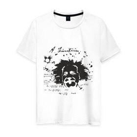 Мужская футболка хлопок с принтом Эйнштейн (2) в Белгороде, 100% хлопок | прямой крой, круглый вырез горловины, длина до линии бедер, слегка спущенное плечо. | albert einstein. наука | альберт эйнштейн | ученый | эйнштейн