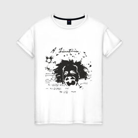 Женская футболка хлопок с принтом Эйнштейн (2) в Белгороде, 100% хлопок | прямой крой, круглый вырез горловины, длина до линии бедер, слегка спущенное плечо | Тематика изображения на принте: albert einstein. наука | альберт эйнштейн | ученый | эйнштейн