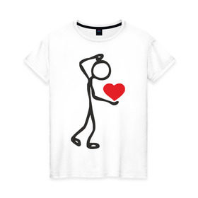 Женская футболка хлопок с принтом Человечек с сердцем (2) в Белгороде, 100% хлопок | прямой крой, круглый вырез горловины, длина до линии бедер, слегка спущенное плечо | влюбленный | сердечко в руках | сердце | сердце в руках | человечек