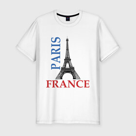 Мужская футболка премиум с принтом Paris - France в Белгороде, 92% хлопок, 8% лайкра | приталенный силуэт, круглый вырез ворота, длина до линии бедра, короткий рукав | france | paris | башня | башня в париже | париж | франция | эйфелева башня