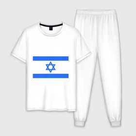 Мужская пижама хлопок с принтом Флаг Израиля в Белгороде, 100% хлопок | брюки и футболка прямого кроя, без карманов, на брюках мягкая резинка на поясе и по низу штанин
 | israel | израиль | флаг
