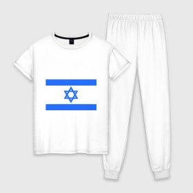 Женская пижама хлопок с принтом Флаг Израиля в Белгороде, 100% хлопок | брюки и футболка прямого кроя, без карманов, на брюках мягкая резинка на поясе и по низу штанин | israel | израиль | флаг