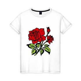 Женская футболка хлопок с принтом Роза в Белгороде, 100% хлопок | прямой крой, круглый вырез горловины, длина до линии бедер, слегка спущенное плечо | красная роза | роза | розочка | цветок | цветы