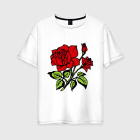 Женская футболка хлопок Oversize с принтом Роза в Белгороде, 100% хлопок | свободный крой, круглый ворот, спущенный рукав, длина до линии бедер
 | красная роза | роза | розочка | цветок | цветы
