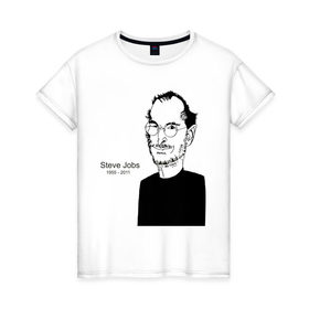 Женская футболка хлопок с принтом Steve Jobs в Белгороде, 100% хлопок | прямой крой, круглый вырез горловины, длина до линии бедер, слегка спущенное плечо | apple | mac | steve jobs | мак | стив джоббс | стив джобс | стив джопс | стивен джобс | эпл