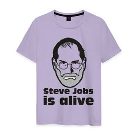 Мужская футболка хлопок с принтом Steve Jobs is alive в Белгороде, 100% хлопок | прямой крой, круглый вырез горловины, длина до линии бедер, слегка спущенное плечо. | 