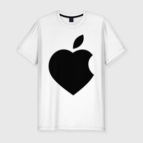 Мужская футболка премиум с принтом Сердце- яблоко в Белгороде, 92% хлопок, 8% лайкра | приталенный силуэт, круглый вырез ворота, длина до линии бедра, короткий рукав | apple | mac | steve jobs | мак | стив джоббс | стив джобс | стив джопс | стивен джобс | эпл