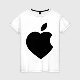 Женская футболка хлопок с принтом Сердце- яблоко в Белгороде, 100% хлопок | прямой крой, круглый вырез горловины, длина до линии бедер, слегка спущенное плечо | apple | mac | steve jobs | мак | стив джоббс | стив джобс | стив джопс | стивен джобс | эпл