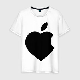 Мужская футболка хлопок с принтом Сердце- яблоко в Белгороде, 100% хлопок | прямой крой, круглый вырез горловины, длина до линии бедер, слегка спущенное плечо. | apple | mac | steve jobs | мак | стив джоббс | стив джобс | стив джопс | стивен джобс | эпл