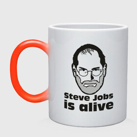 Кружка хамелеон с принтом Steve Jobs is alive (5) в Белгороде, керамика | меняет цвет при нагревании, емкость 330 мл | Тематика изображения на принте: alive | apple | mac | steve jobs | жив | мак | стив джоббс | стив джобс | стив джопс | стивен джобс | эпл