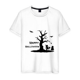 Мужская футболка хлопок с принтом Зловещее дерево в Белгороде, 100% хлопок | прямой крой, круглый вырез горловины, длина до линии бедер, слегка спущенное плечо. | 31 о | hallowen | haloven | halovin | halowin | helloveen | helloven | hellovin | heloven | helovin | helowin | день всех святых | халловин | халлоуин | халлувин | халоуин | халувин | халуин | хеллоуин | хелоуин | хелувин | хелуин | хэлловин