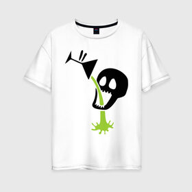 Женская футболка хлопок Oversize с принтом Череп с бокалом в Белгороде, 100% хлопок | свободный крой, круглый ворот, спущенный рукав, длина до линии бедер
 | скелет