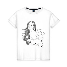 Женская футболка хлопок с принтом Влюбленная девушка (2) в Белгороде, 100% хлопок | прямой крой, круглый вырез горловины, длина до линии бедер, слегка спущенное плечо | влюбленная девушка | девушка | любовь | сердечки | сердца