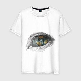 Мужская футболка хлопок с принтом Глаз (3) в Белгороде, 100% хлопок | прямой крой, круглый вырез горловины, длина до линии бедер, слегка спущенное плечо. | взгляд | глаз | знак радиации | отражение | радиактивность | радиация