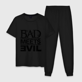 Мужская пижама хлопок с принтом Bad Meets Evil в Белгороде, 100% хлопок | брюки и футболка прямого кроя, без карманов, на брюках мягкая резинка на поясе и по низу штанин
 | hip hop | rap | rap stars | реп | репчик | рэп | рэп звезда | рэпчик | рэпчина | хип хоп