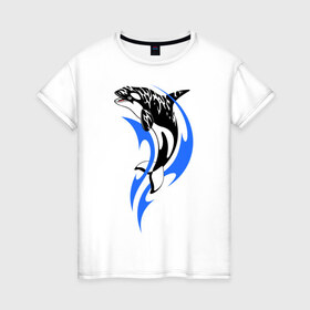 Женская футболка хлопок с принтом Косатка в Белгороде, 100% хлопок | прямой крой, круглый вырез горловины, длина до линии бедер, слегка спущенное плечо | shark | акула | рыба