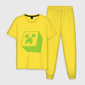 Мужская пижама хлопок с принтом Minecraft creeper green в Белгороде, 100% хлопок | брюки и футболка прямого кроя, без карманов, на брюках мягкая резинка на поясе и по низу штанин
 | крипер