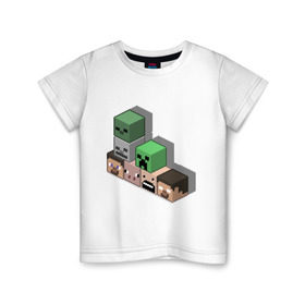 Детская футболка хлопок с принтом Minecraft cube в Белгороде, 100% хлопок | круглый вырез горловины, полуприлегающий силуэт, длина до линии бедер | крипер