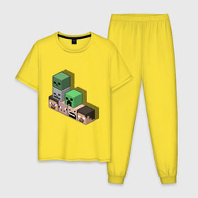 Мужская пижама хлопок с принтом Minecraft cube в Белгороде, 100% хлопок | брюки и футболка прямого кроя, без карманов, на брюках мягкая резинка на поясе и по низу штанин
 | крипер