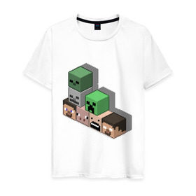 Мужская футболка хлопок с принтом Minecraft cube в Белгороде, 100% хлопок | прямой крой, круглый вырез горловины, длина до линии бедер, слегка спущенное плечо. | Тематика изображения на принте: крипер