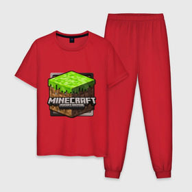Мужская пижама хлопок с принтом Minecraft logo в Белгороде, 100% хлопок | брюки и футболка прямого кроя, без карманов, на брюках мягкая резинка на поясе и по низу штанин
 | creeper | mine craft | minecraft | майнкрафт | шахта